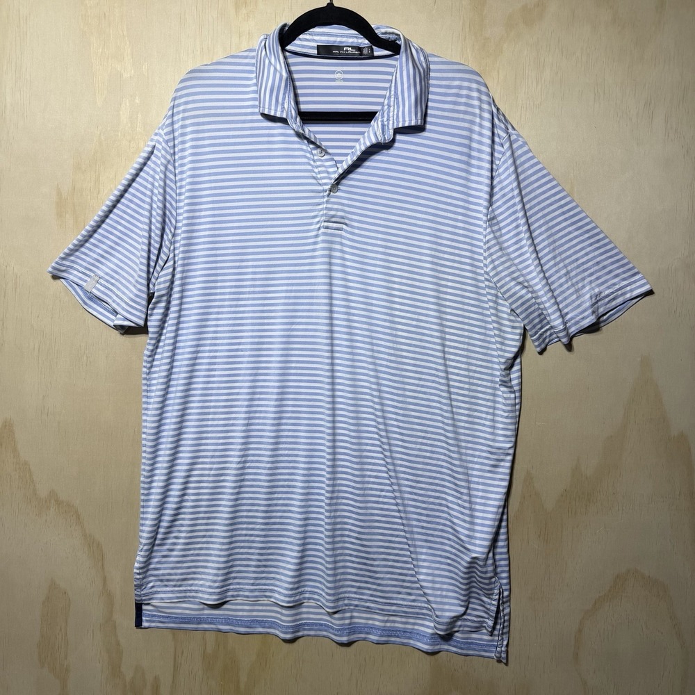 RL Ralph Lauren Polo‎ Shirt Mens L Blue White Striped Golf Stretch Performance